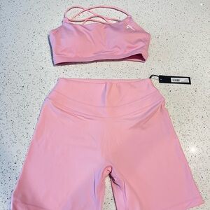 Oner Active Petal Pink Unified Shorts and Sports Bra Set. Bra S Shorts M